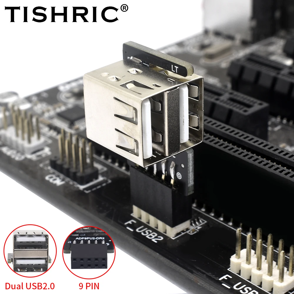 TISHIRC Motherboard 9Pin to Dual USB2.0 Front Connector Converter USB2.0 9Pin Interface Header Adapter USB 2.0 Extender Card