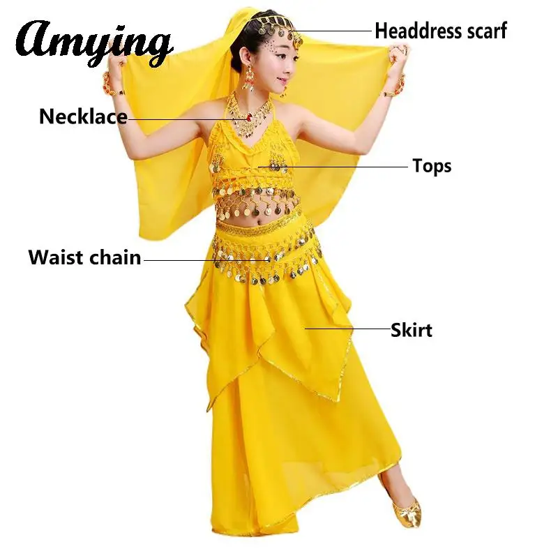 

5PCS Kids Sequin Belly Dance Costume Set Children's Arabic Bollywood Outfit Set Indian Dance Performance Wear Clothing