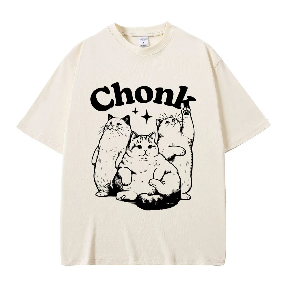 

Kawaii Chonk Cat Graphic T-shirt Funny Fat Cats Meme Tshirt Summer Men Women Fashion Casual Pure Cotton Tees Male Cool T Shirts