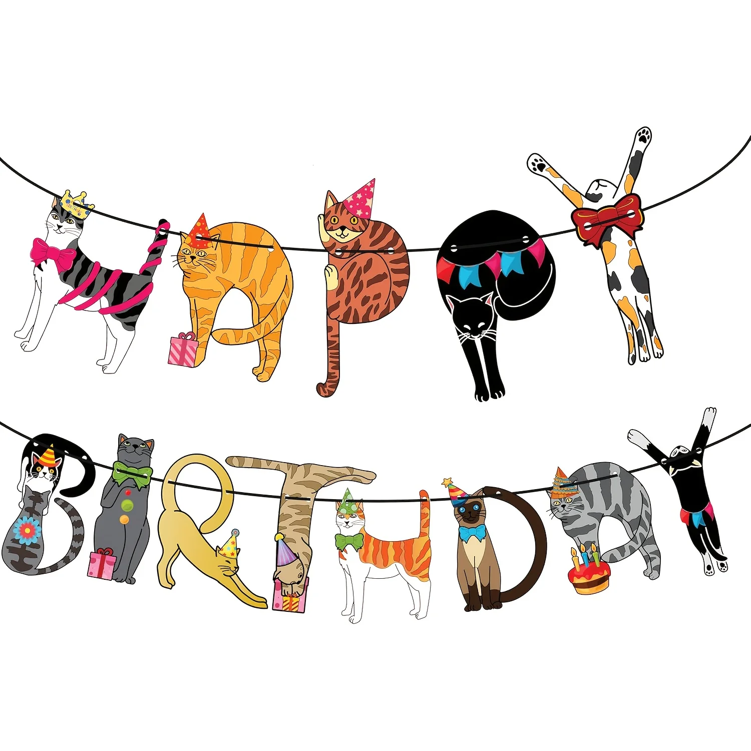 Geburtstagsparty-Banner, niedliche Katzendekorationen mit Happy Birthday-Aufdruck, einfach zu hängendes Banner für Mädchen und Jungen, Geburtstagsparty-Dekorationen. – Detail 9