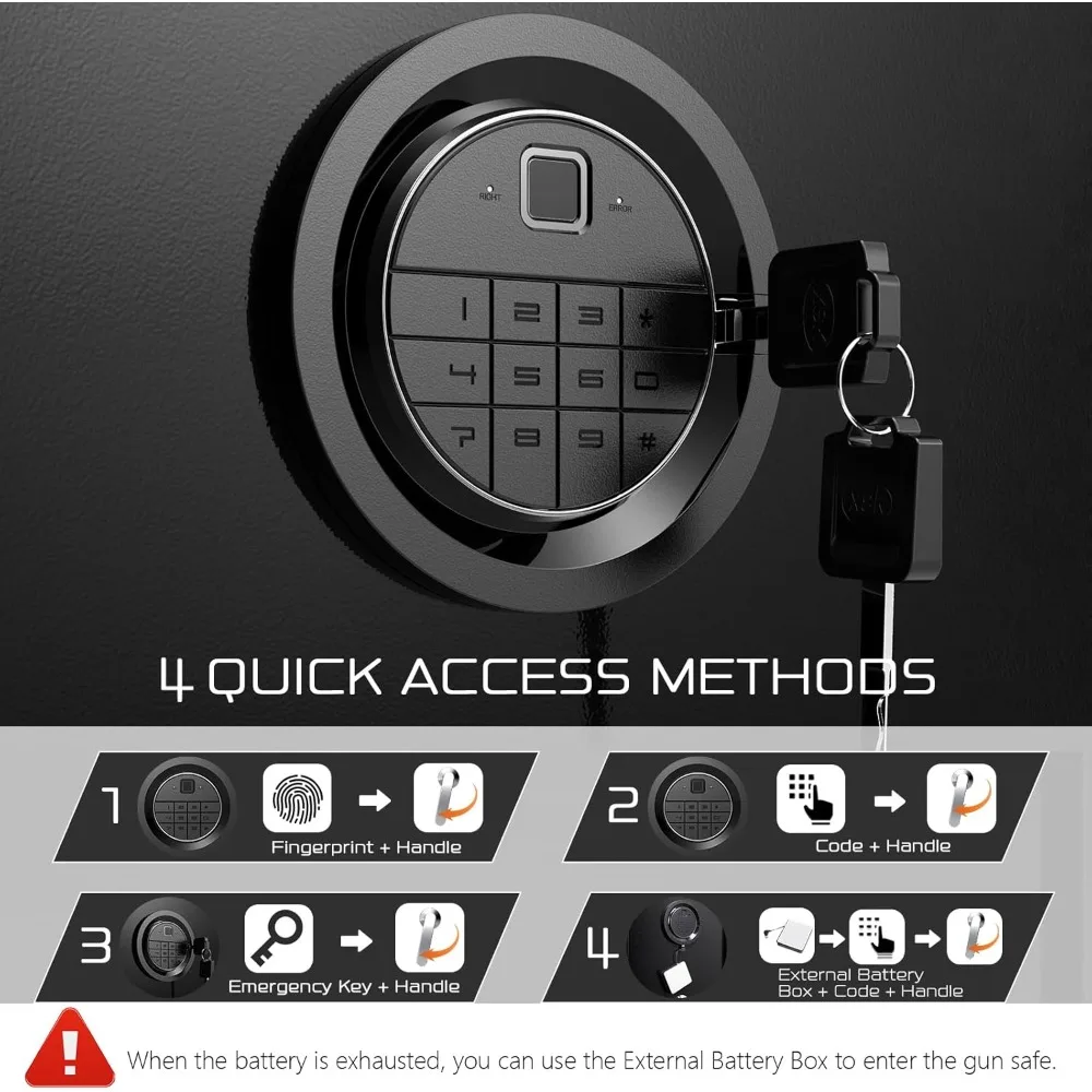 5 Gun Safe, Quick Access Biometric Rifle Safe with Extra Locker, Long Gun Safe for Rifles and Pistols with Anti Theft Alarm