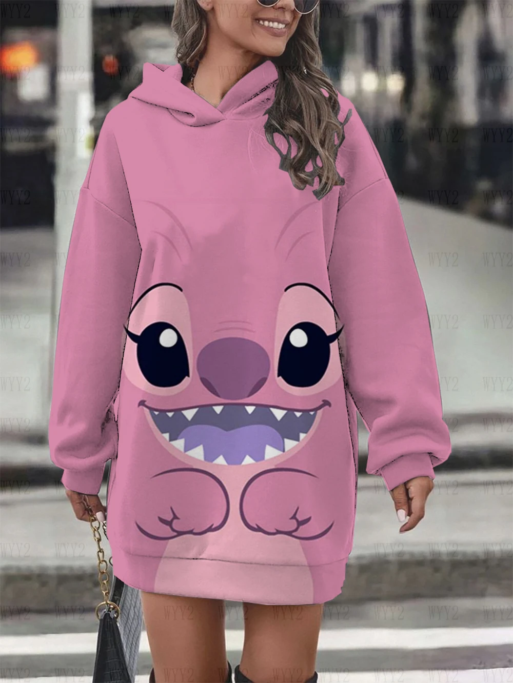 Women\'s New Printed Disney Stitch Hoodie Sweater Dress Casual Street Simple Wind Fashion Birthday Gift Sweater Dress Top