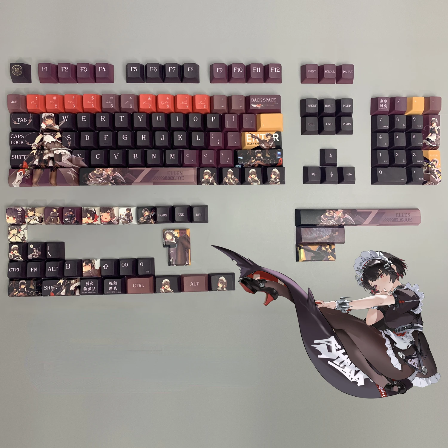 Ellen Joe PBT Key Cap Zenless Zone Zero Key Cover DYE Sublimation Cherry Cross Axis Switch Keycap for Mechanical Keyboard Gift