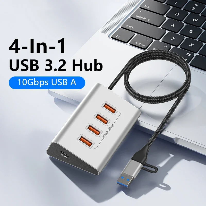 USB3.2 Gen2 10Gbps 5 Ports HUB with TF SD Card Reader USB-A/USB C Hub 4 IN 1 for PC Computer Laptop