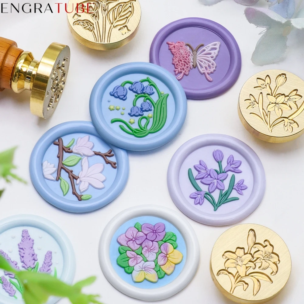 Plants Flowers Series Sealing Wax Stamp Brass Head With Handle Magnolia Lily Wedding Logo Print Gift Wrapping Craft Soap Stamp