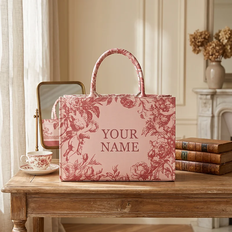 Spring Summer Personalized Customized Name Canvas Printed Tote Bag Fashion Women's Handbag Beach Bag Large Capacity Brand Bag