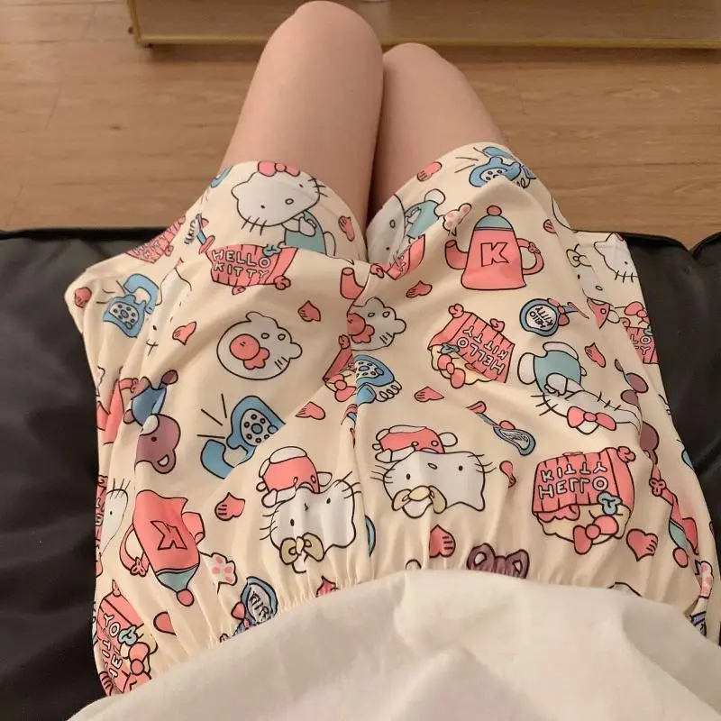 

Kawaii летние шорты с героями мультфильмов «Hello Kitty», пижамные штаны Y2Ksanrio для девочек, милые повседневные свободные спортивные домашние леггинсы для пары Pochacco