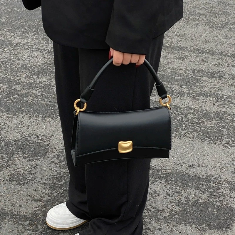 

Черная женская сумка-мессенджер с клапаном и замком, из искусственной кожи, с верхней ручкой, повседневная женская сумка через плечо, ретро-квадратная сумка-клатч