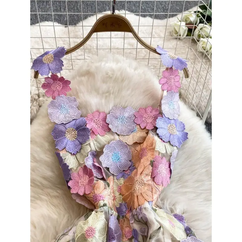 Vestidos de luxo femininos 2025 estilo francês tridimensional flor bordado perspectiva elegante e bonito vestidos femininos