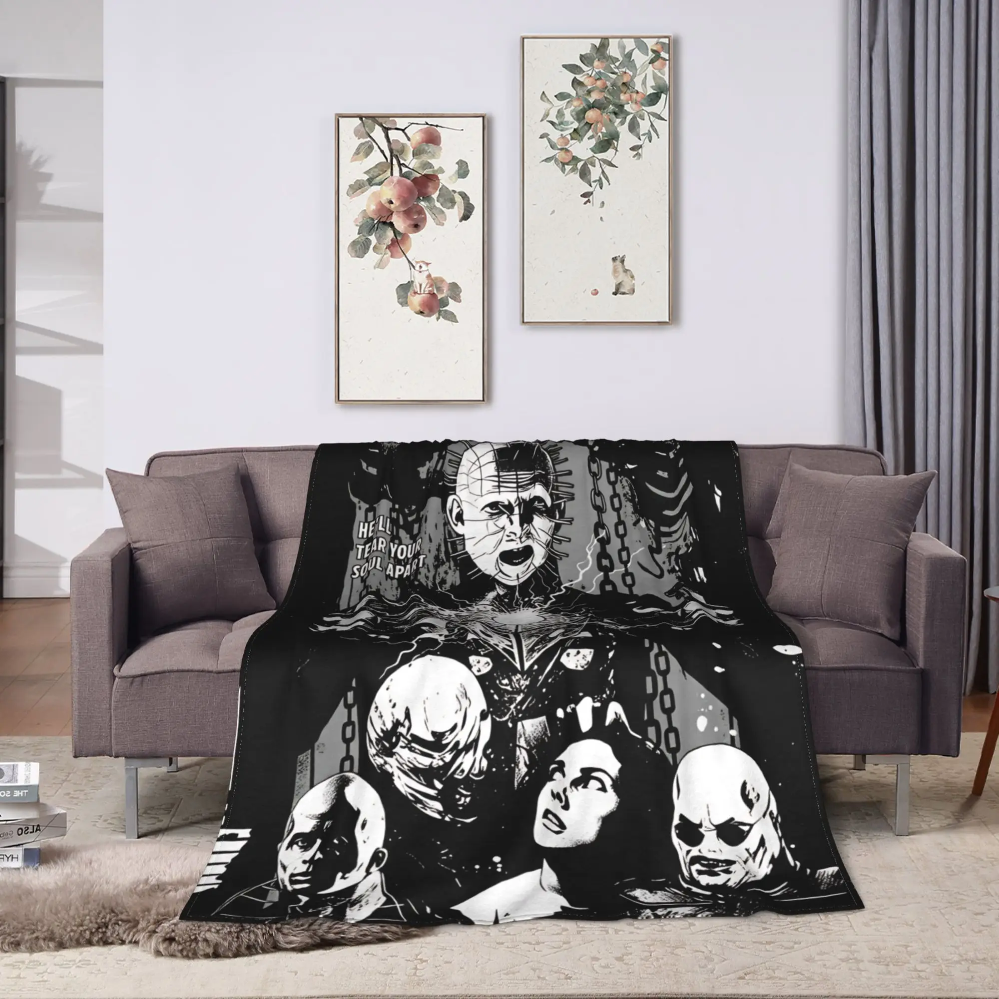 Hellraiser Horror Movie Flannel Blankets  Super Soft Throw Blanket for Bedroom Camping Novelty Bedspread Sofa Bed Cover