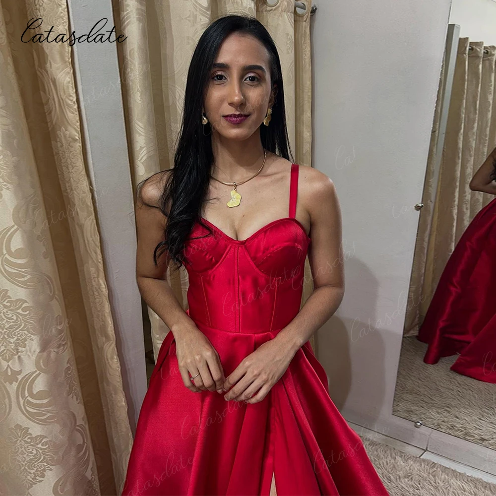 Catasdate robe de soirée formelle une ligne robe de soirée Satin robe de soirée d'invité de mariage avec fente haute vestidos de fiesta personnalisé
