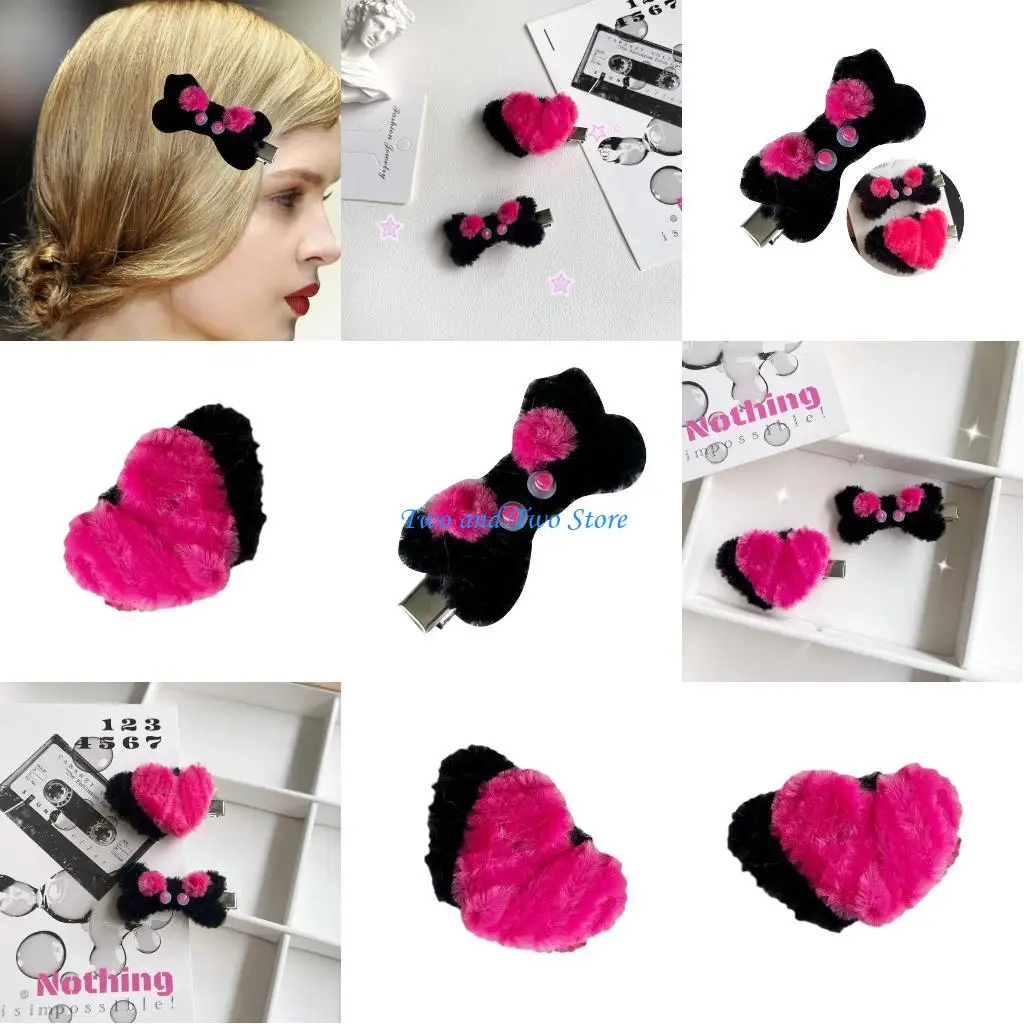 

HX6F Double Heart Hair Pins 2000s Girls Duckbill Clip Headdress Pink Women Hair Jewelry Colorful Hair Styling Hairpin