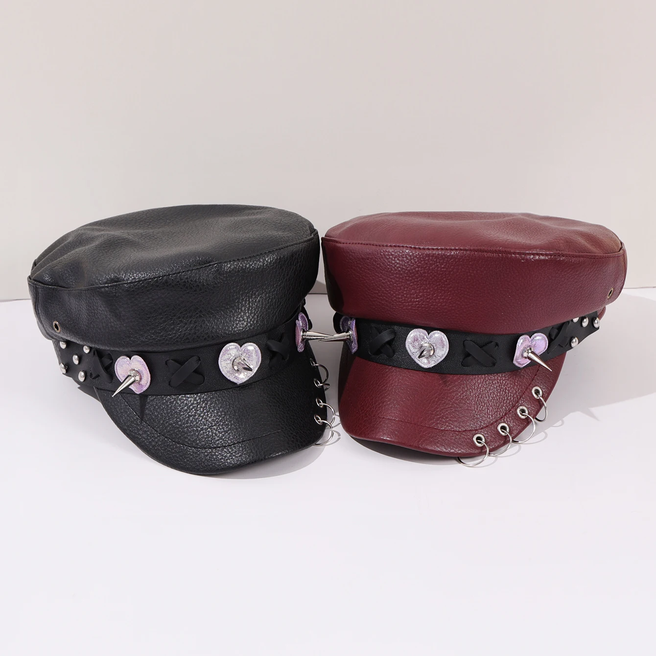 الظلام فاسق نمط برشام بو الجلود القبعات الإناث شخصية الجلود مشبك الرجعية الشارع مثمنة قبعة قبعة مسطحة #1