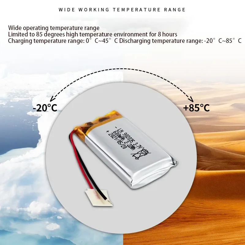 PURFIELD 902035 Polymer Lithium Rechargeable Cell 3.7V 600mAh Spare for MP3 GPS DVD Bluetooth Speaker Recorder E‑book Camera