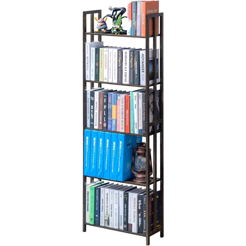 

5 Tier Bookshelf, Bamboo Space-Saving Tall Book Shelves,Walnut-Colored Freestanding Narrow Book Rack Shelving Unit Storage