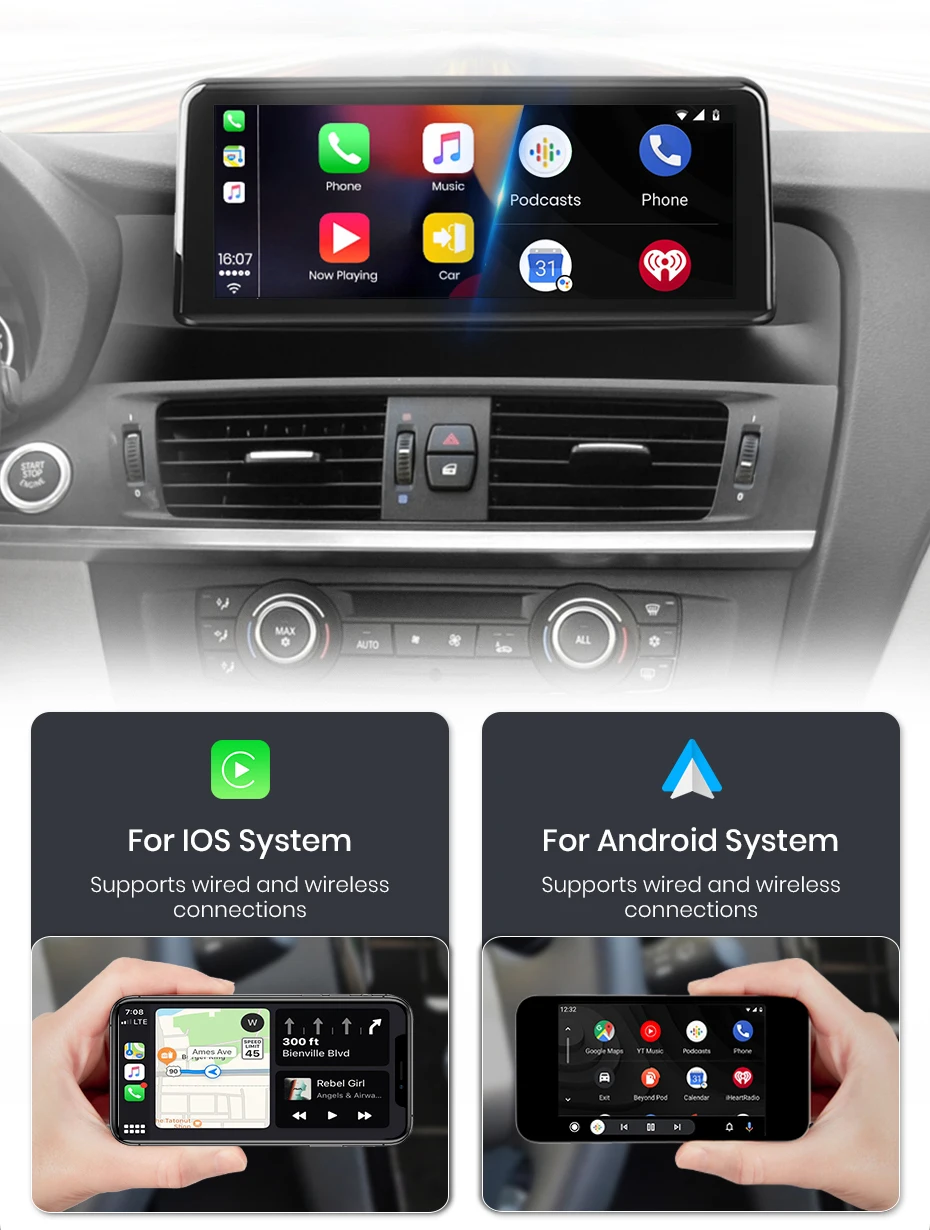 Junsun 8,8'' & 10,25'' Für Apple Wireless CarPlay Android Auto Autoradio Für BMW X3 F25 X4 F26 2011-2017 GPS-Navigation Multimedia-Player Touchscreen – Detail 9
