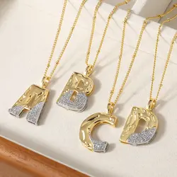 FLOLA Gold Silver Color Bubble Letter Necklaces For Women CZ Crystal Initial Necklace Custom Name Copper Jewelry nkez08