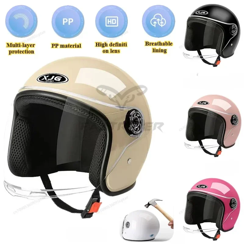 

Мужской и женский мотоциклетный шлем, классический винтажный скутер, велосипедный мотоциклетный шлем 4/3, сверхлегкий шлем на половину лица