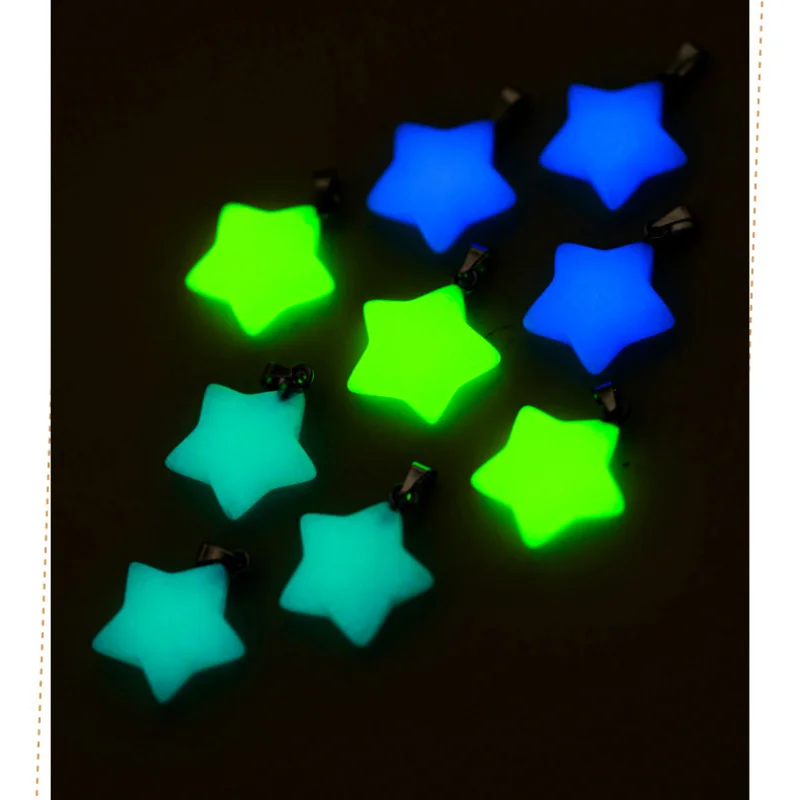 50pcs 20X5MM Star Shape Luminous Stone Pendant Blue Green Glow Light In The Dark Beads for Jewelry Making