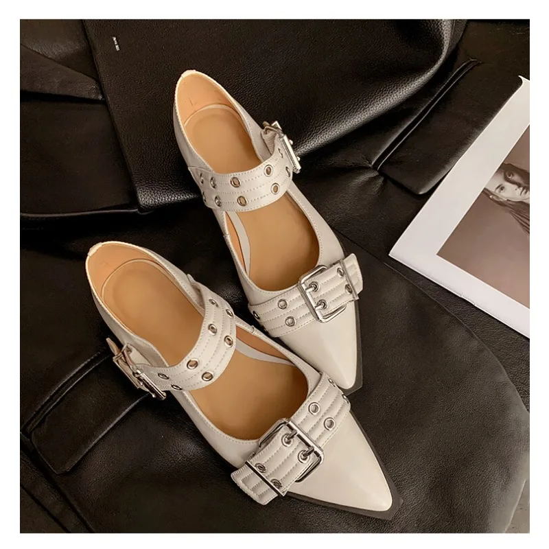 Stud Pointed Toe Mules European Station Spring and Summer New Leather Rivet Hollow Patent Leather Trend Women's Single Shoes