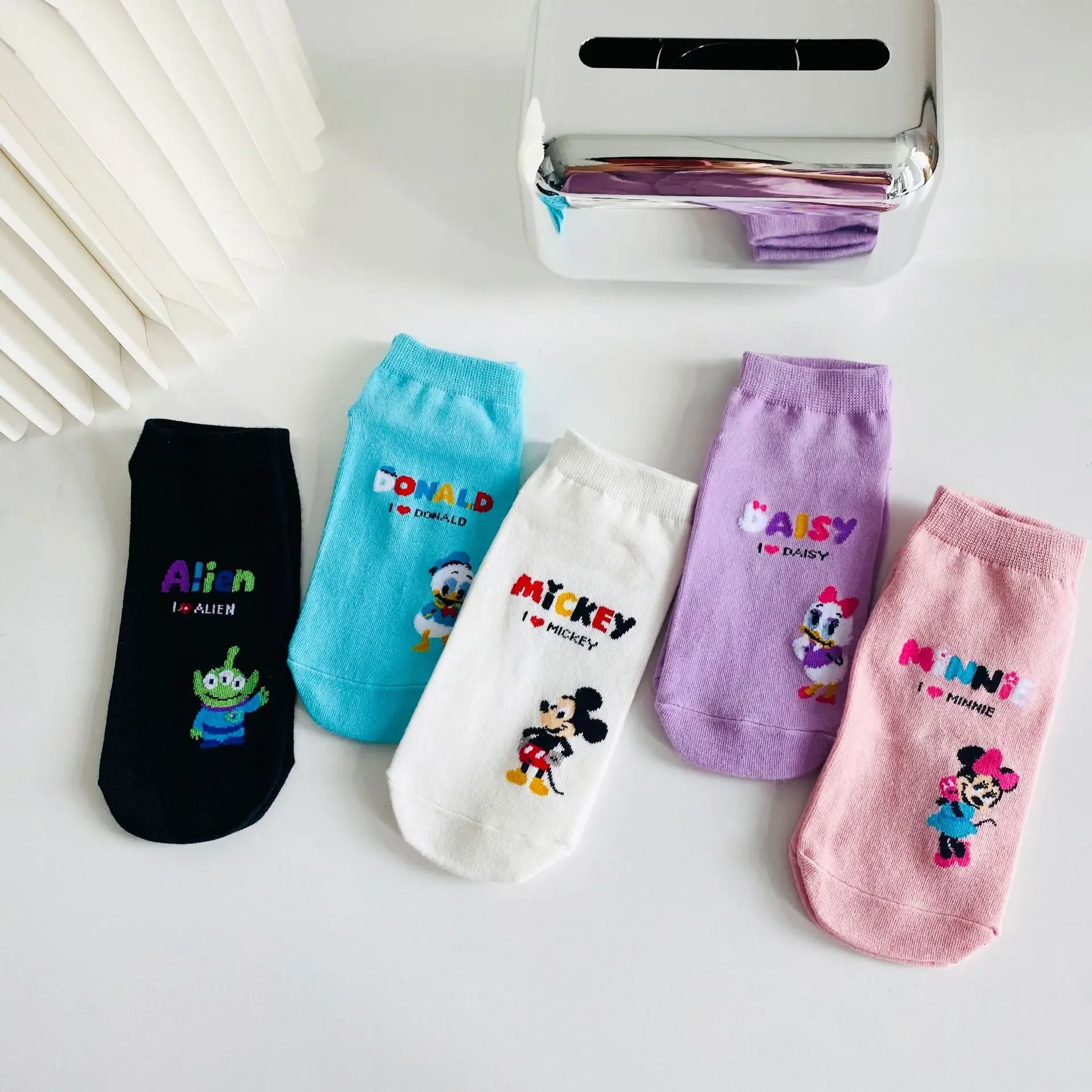 

New Cartoon Mickey Minnie Printed Sock for Girl Cute Letter Short Socks for Spring Summer Casual Short Socks for Women Boat Sock