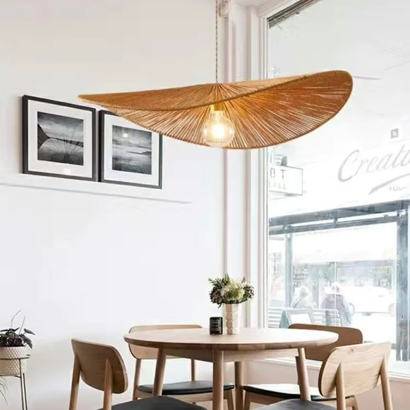 Nordic Style Modern Simple Retro Japanese Creative Atmosere Art Straw Hat Chandelier Living Room Bedroom Dining Room Homestays