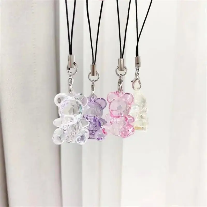 New Design 1 Piece Cute Cartoon Anime Bear Crystal Mobile Phone Chain Fashion Bag Charms Lovely Phone Strap Keychain