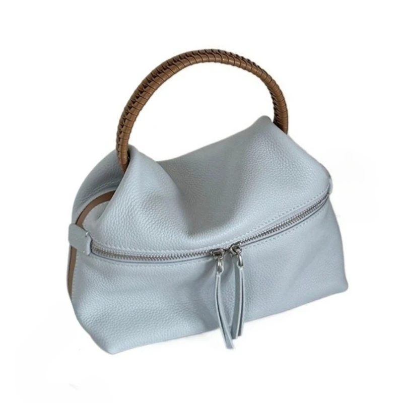 Minimalist Everyday Shoulder Bag for Women Genuine Leather Woven Top Handle Convertible Strap New Luxury Handbag Designer