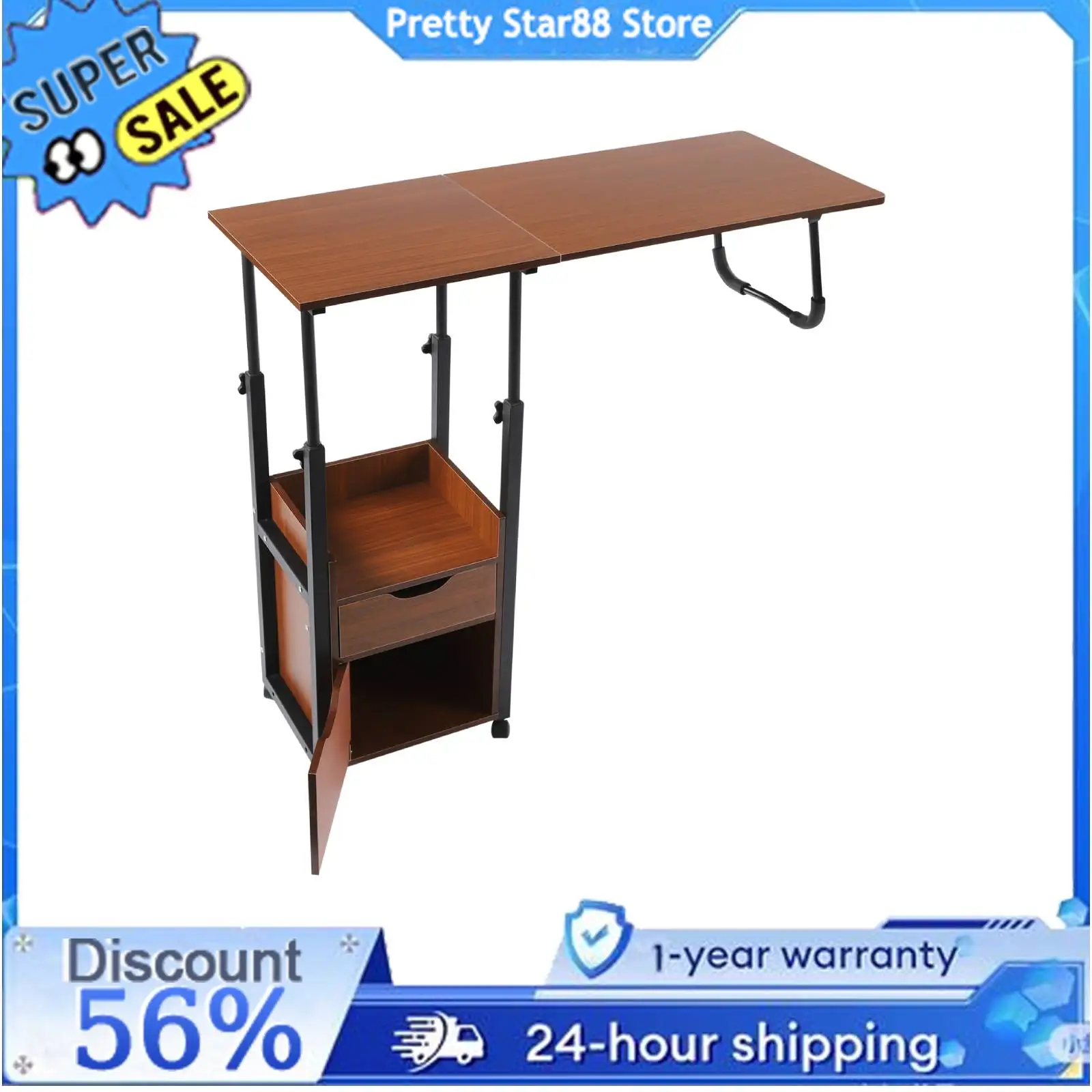 

Movable Bedside Table Warp-Proof Height Adjustable OverBed Desk Simple Cleaning Multi-Function for Bedrooms/Dormitories