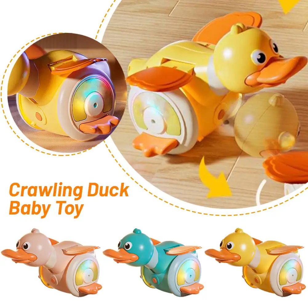  for Montessori Crawling Duck Baby Toy USB Charging Rotating Sound Light Yellow Pink For Toddlers Walking Educational Gift S9F2