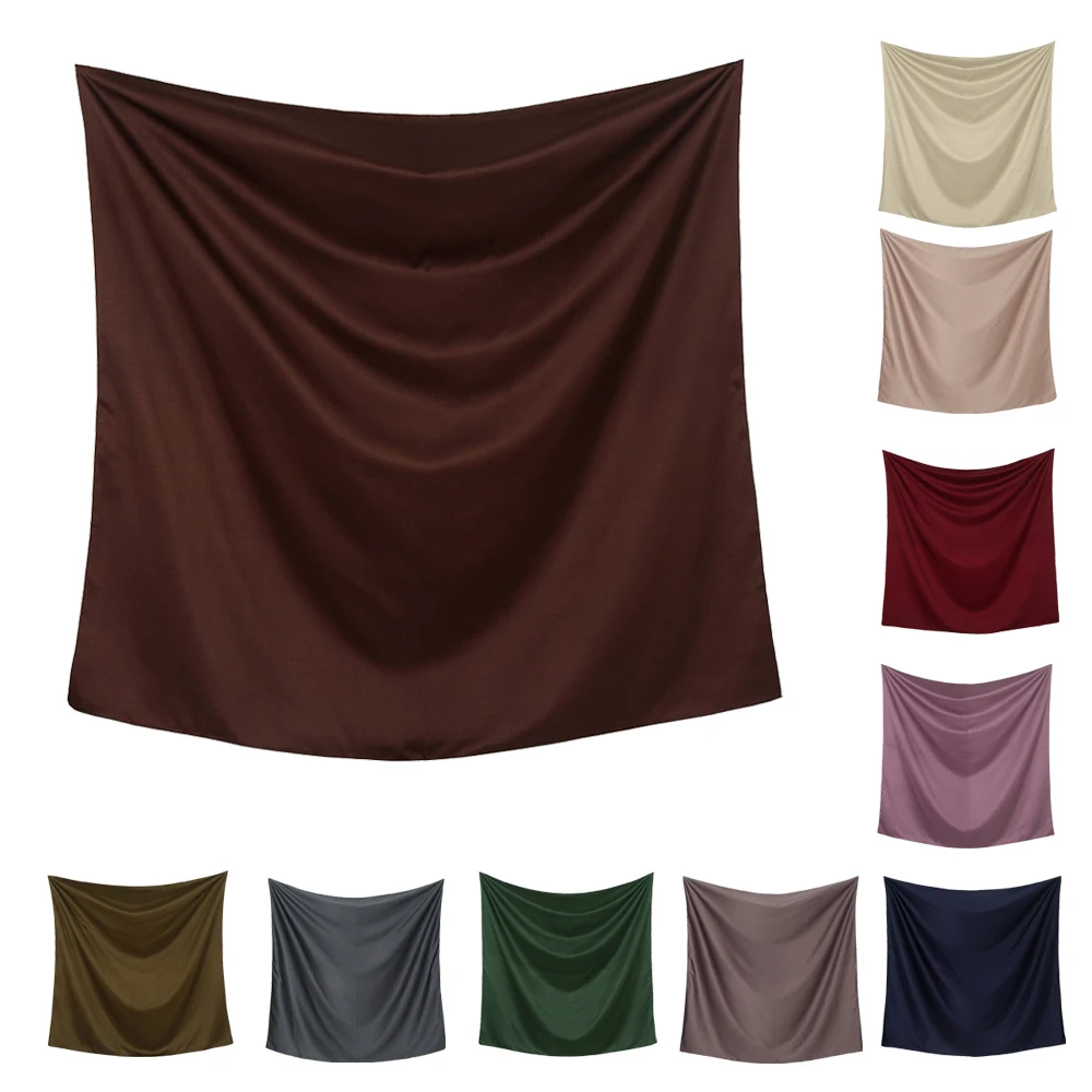 110*110cm Satin Square Scarf Shawl Women Muslim Hijab Headscarf Wraps Malaysia Solid Shimmer Headbands Islamic Turbans Bandanas