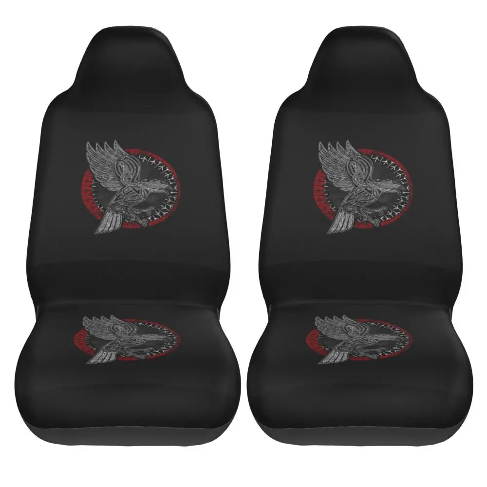 Viking Crow Pattern Pattern 2PCS Car Seat Cover Anti Fouling Front Seat Cushion Car Truck SUV Protective Cover  Seat Cover