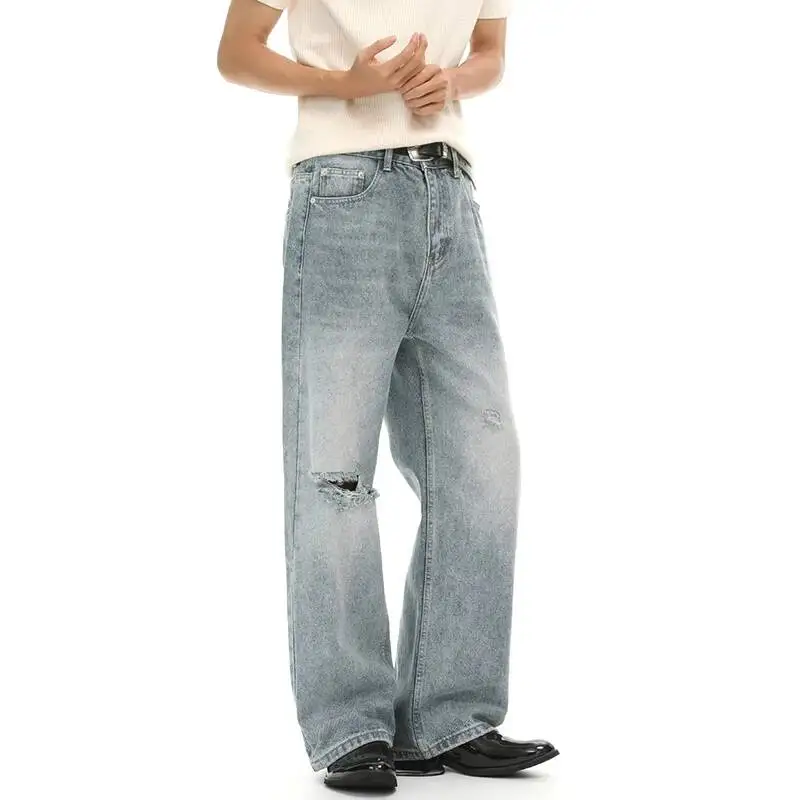 LUZHEN 2026 Summer New Fashion Broken Hole Burr Gradient Washed Straight Jeans Men's Handsome High Quality Denim Pants JY7762