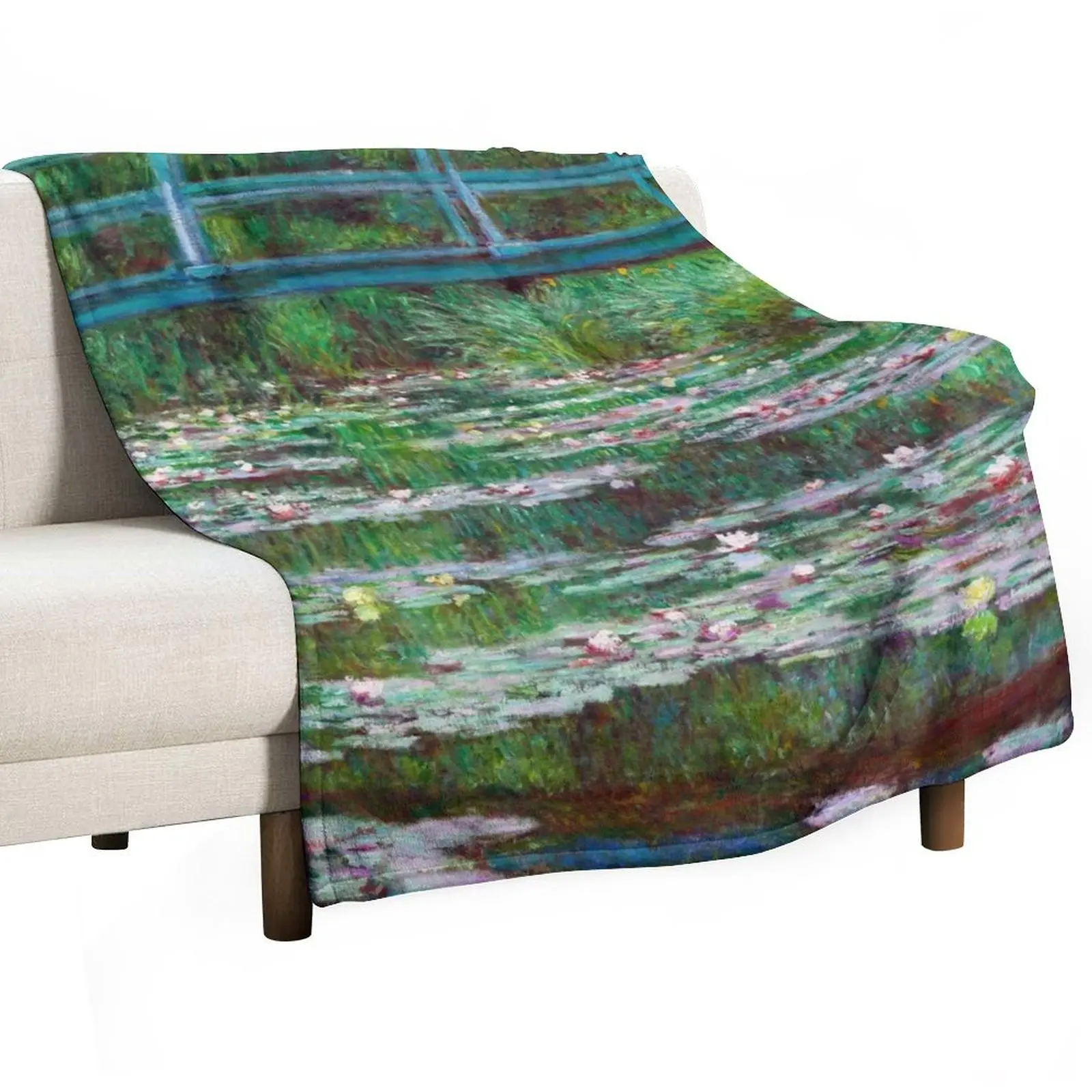 High Resolution Monet - Water Lilies - The Japanese Footbridge Throw Blanket Heavy Comforter Blankets