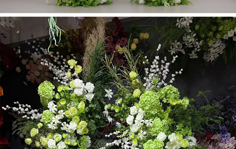 Künstlicher grün-weißer Blumenbogen aus Ochsenhörnern, Hintergrund für Hochzeitszeremonien, gewölbter Blumenrahmen, Arrangement für Party- und Eventdekoration. – Detail 7