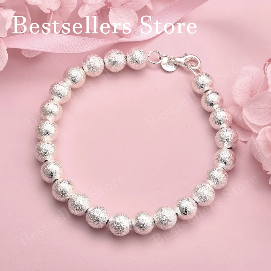 

Изысканный матовый браслет из серебра 925 пробы, 8 дюймов, 8 мм, модные женские свадебные аксессуары, украшения для вечеринок