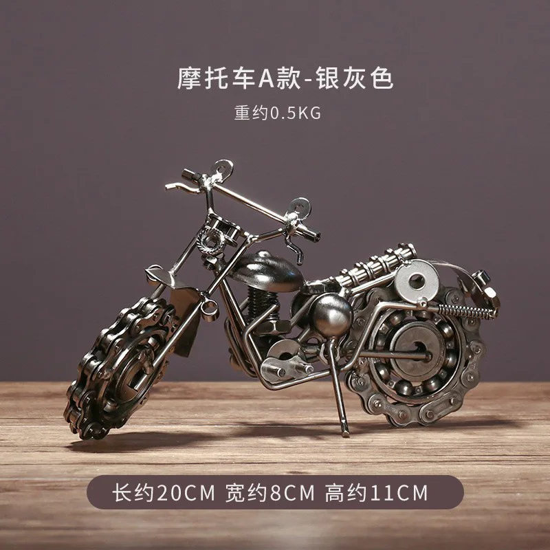 Metal Retro Motorcycle Model Motor Figurine Iron Motorbike Prop Handmade Boy Gift Kids Toy Home Office Decor Collection Model