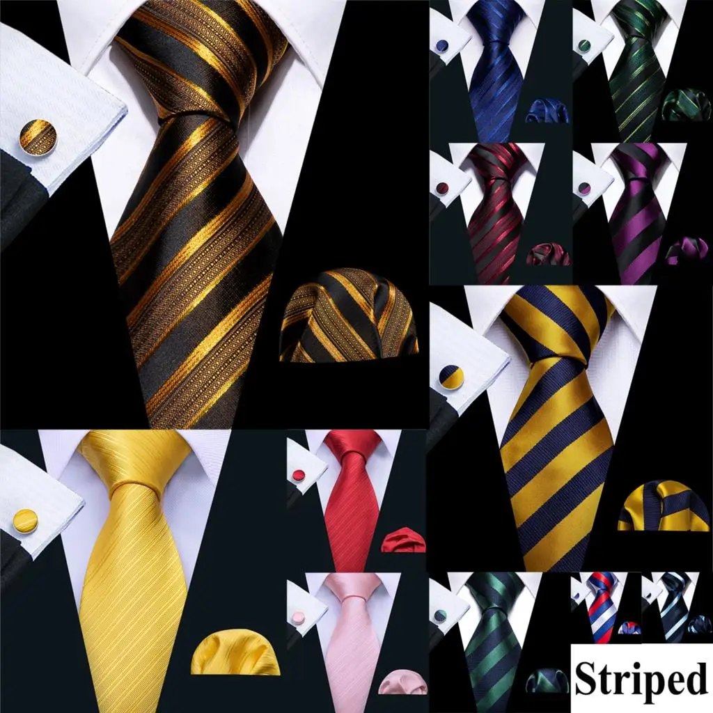 

Elegant Striped Silk Mens Tie Hanky Cufflinks Set Jacquard Formal Casual Necktie for Male Gift Wedding Business Party Barry.Wang