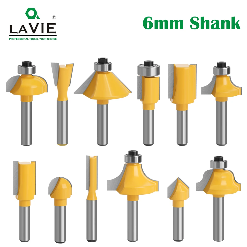 

12pcs 6mm Shank Router Bit Set Trimming Straight Corner Beading Bits For Wood Milling Cutter Carbide Cutting Woodwork Tool 06011