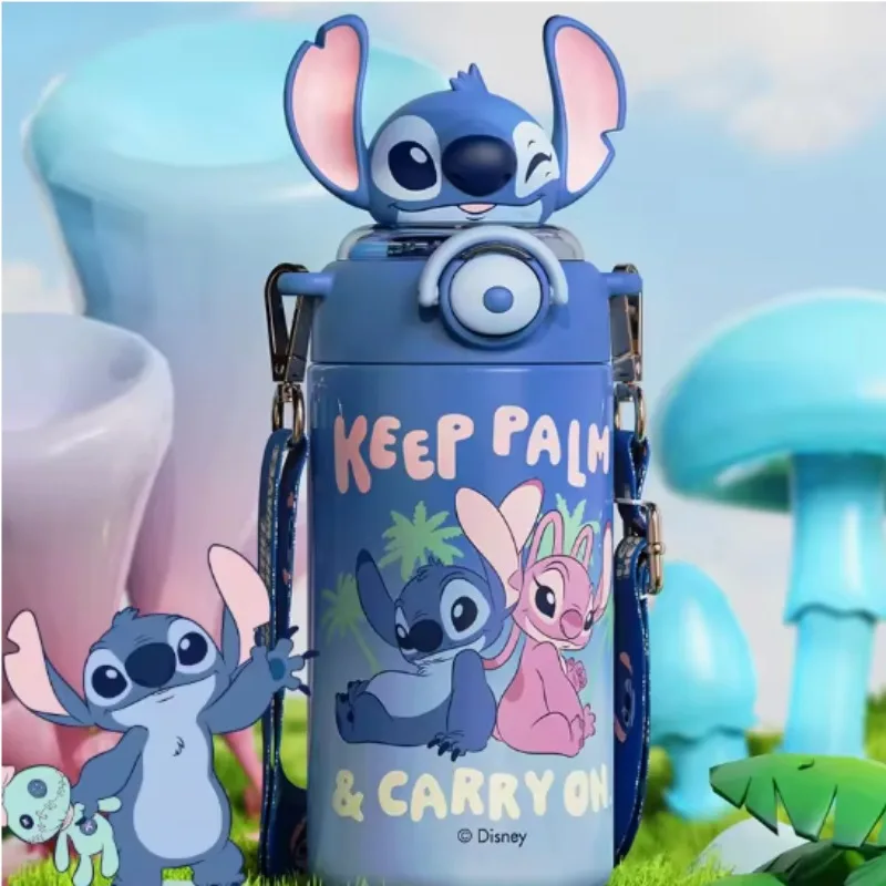 Disney 600mL Stitch Series Sunshines Thermos Cup Larges Capacity Student's Cute Straw Portables High Value Student Gifts Glasses
