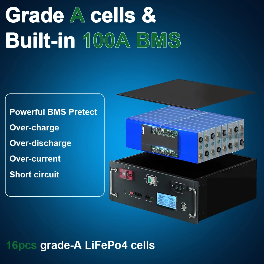 New 48V 100Ah 200AH 300Ah LiFePo4 Battery Pack 51.2V 5kw Lithium Iron Phosphate Battery 16S 100A Smart BMS 48V 50AH Pack No Tax