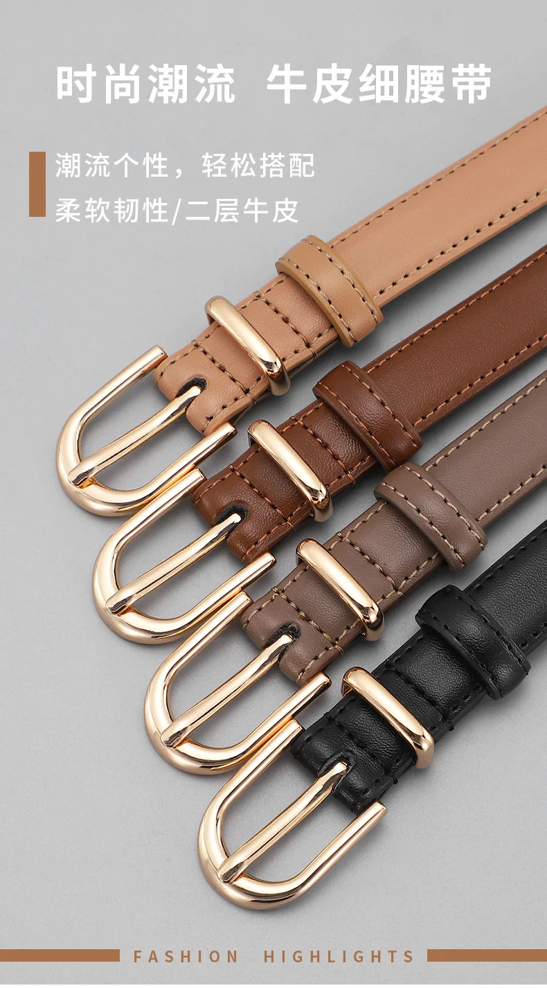 Damen-Gürtel aus zweilagigem Rindsleder mit Legierungsdornschließe, vielseitiger, luxuriöser und minimalistischer Gürtel für Anzüge und Jeans – Detail 4