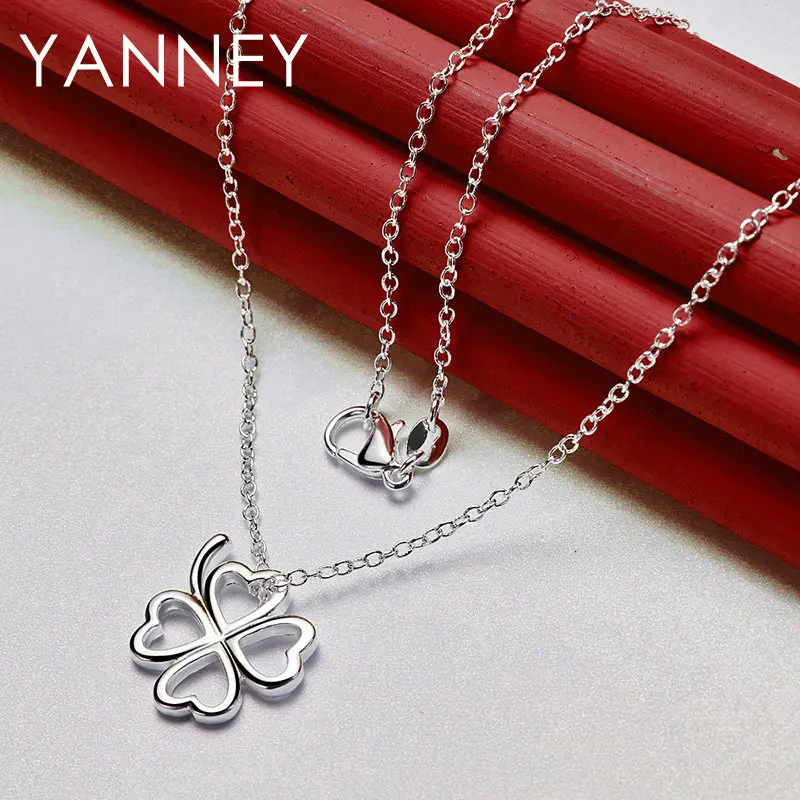 925 Sterling Silver 16-30 Inches Fine Four Leaf Clover Necklace For Woman Wife Fashion Charm Wedding Jewelry Party Favors