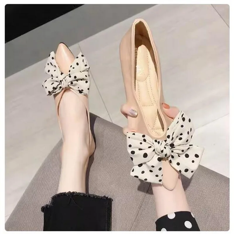 Large Size Flat Shoes for Women Spring Autumn New Fashion Big bow Shallow Mouth Boat Shoes Comfortable Pointed Luxury Shoes