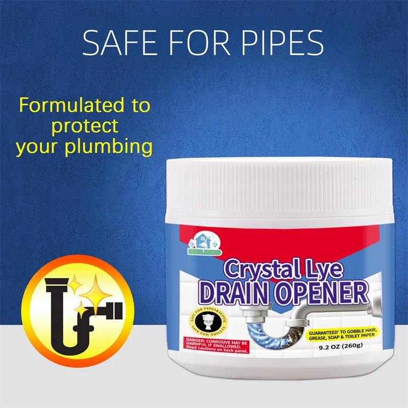 Crystal Lye Drain Opener 260g Powerful Pipe Cleaner Safe For Pipes Removes Hair Grease Soap And Toilet Paper Clogs