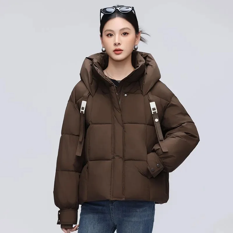 2025 novo inverno para baixo jaqueta de algodão feminino curto moda casual solto algodão com capuz parka casaco engrossar quente casaco feminino