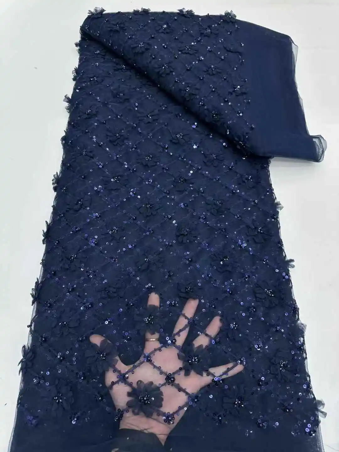 

2025 New African French Nigerian High End Lace Fabric With Beads Sequins Mesh for Embroidery Wedding Party Bride Sewing Dress