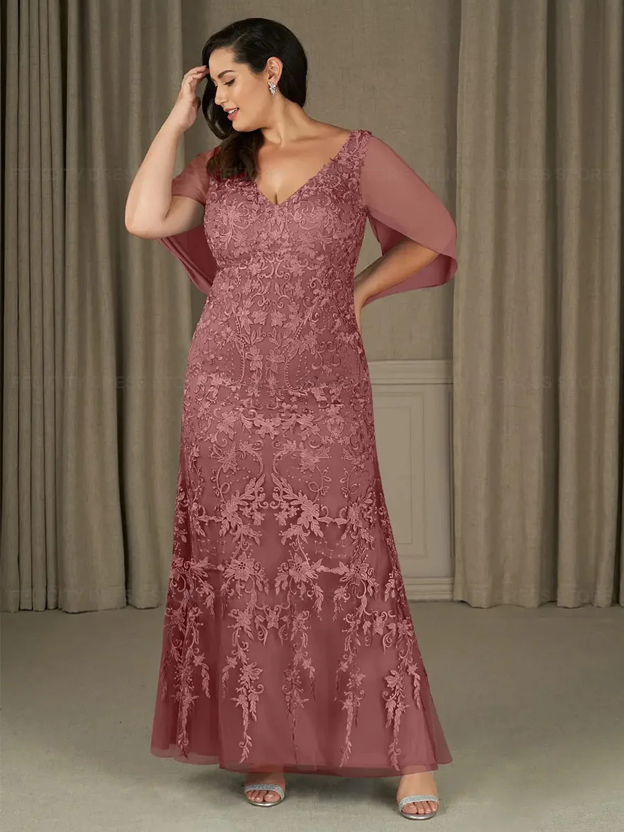 Plus Size Moeder Van De Bruid Jurken 2023 Schede V-Hals Kant Chiffon Vloer-Lengte Formele Bruiloft Gast Jurk فستان حفلات الزفات