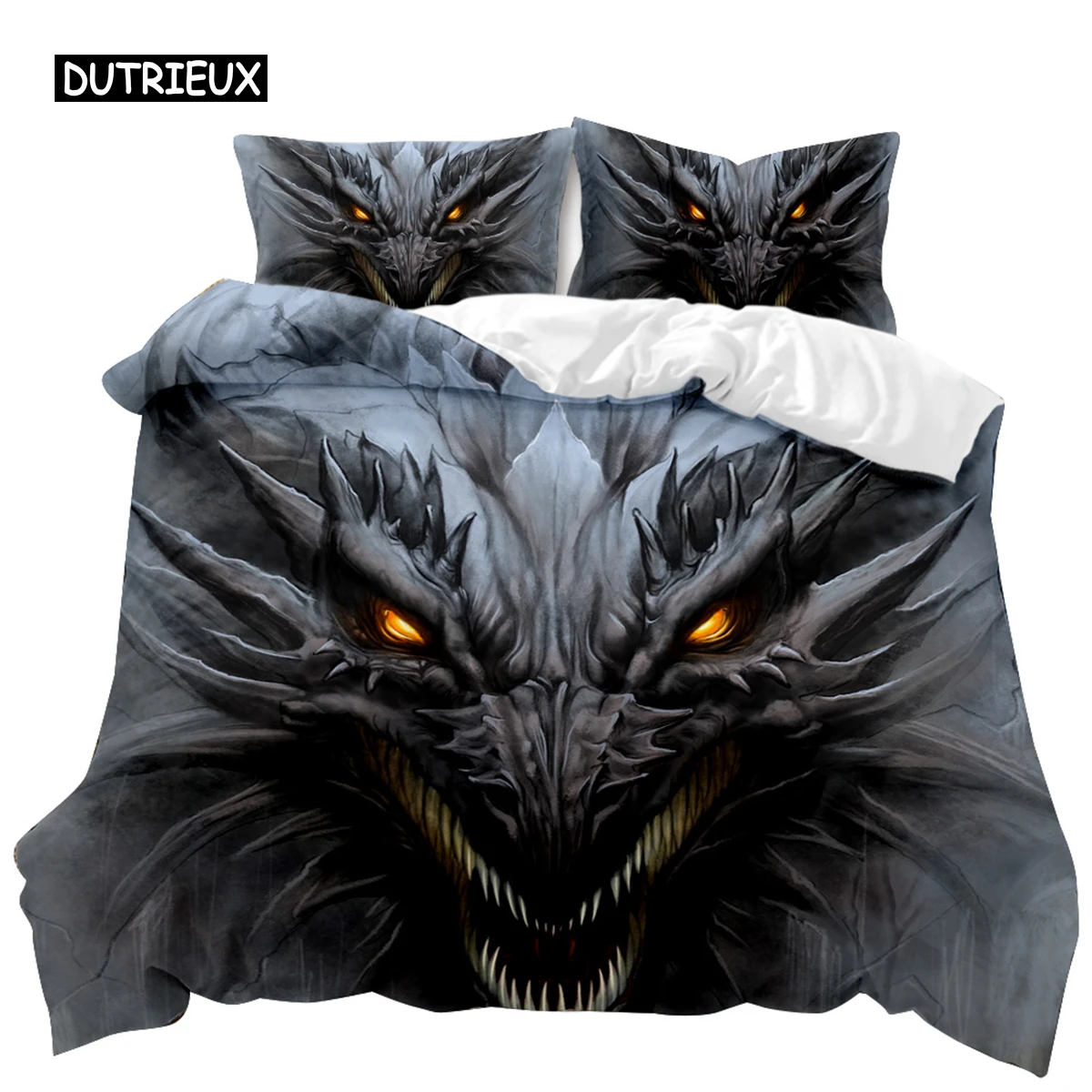 Dragon Duvet Cover Set Ancient Legendary Ferocious Animal Bedding Set for Boys Teen Double Queen King Size Polyester Qulit Cover