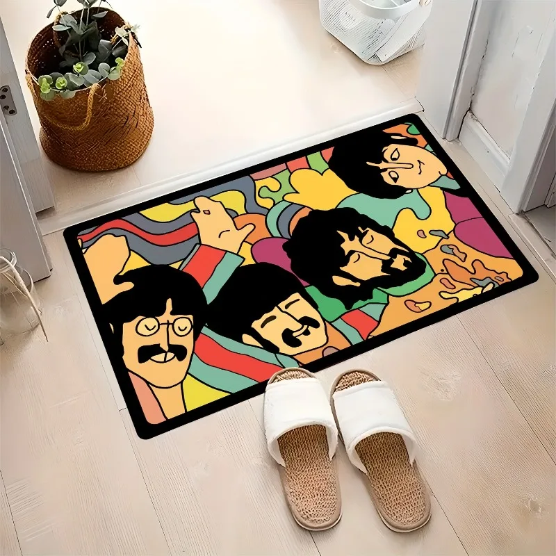 Retro Band Anti Slip Doormat Music Carpet 100% Polyester Suitable for Indoor and Outdoor Room Rug Durable and Washable Felt Mat